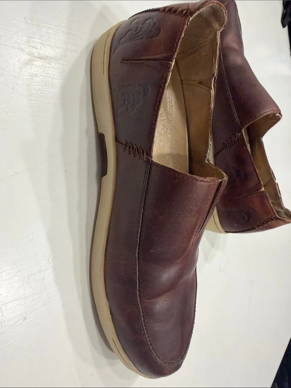 OluKai Kama Aina Men's Dark Brown Leather Slip-On Loafers